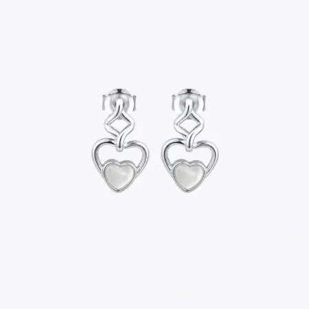Silver Heart Drop Stud Earrings