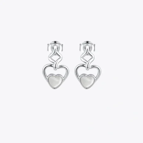 Silver Heart Drop Stud Earrings