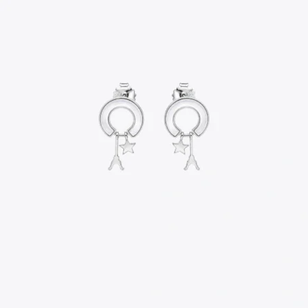 Silver Crescent Moon & Star Drop Earrings