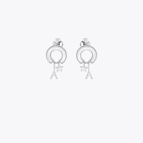Silver Crescent Moon & Star Drop Earrings