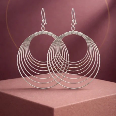 Silver Multi-Layer Hoop Drop Earrings