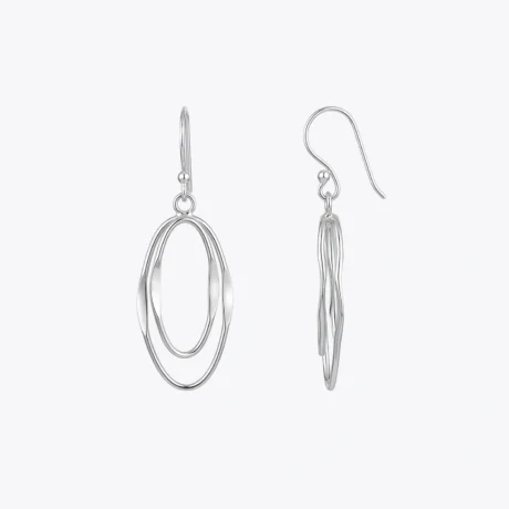 Silver Oval Loop Drop Earrings