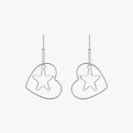 Silver Heart & Star Dangle Earrings