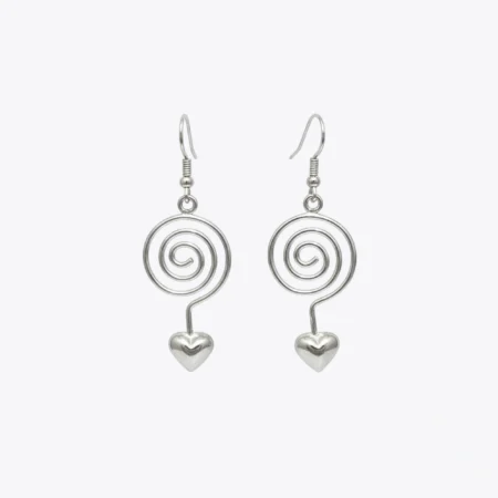Silver Spiral Heart Drop Earrings