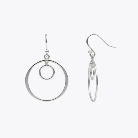 Silver Double Circle Drop Earrings