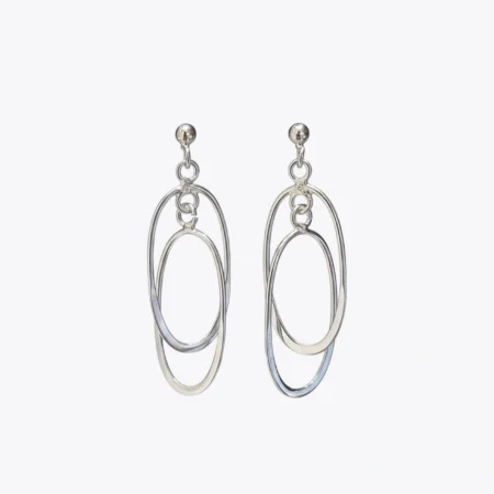 Silver Oval Orbit Drop Earrings