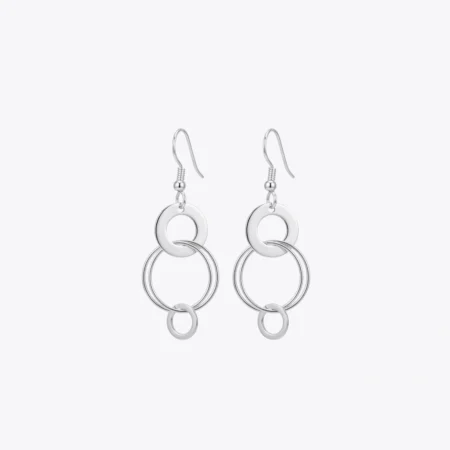 Layered Circle Silver Drop Earrings