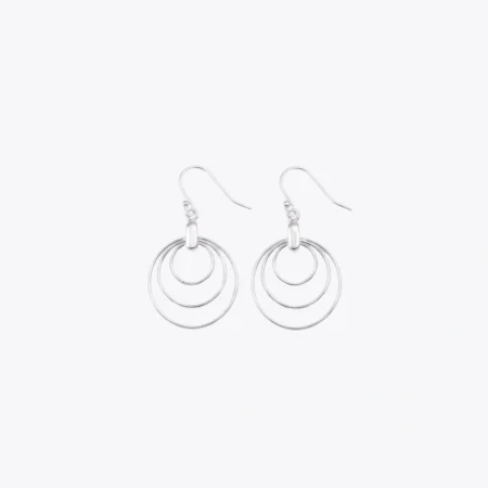 Triple Circle Silver Drop Earrings