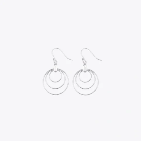 Triple Circle Silver Drop Earrings