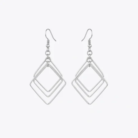 Silver Geometric Diamond Drop Earrings
