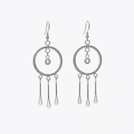 Silver Luna Circle Drop Earrings
