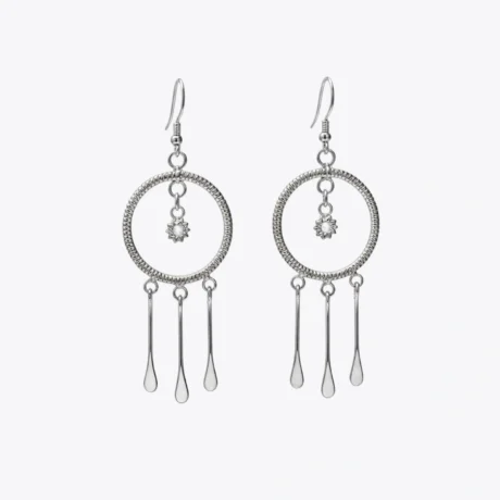 Silver Luna Circle Drop Earrings