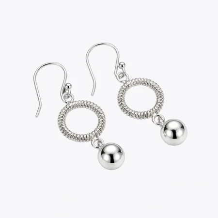 Silver Textured Circle Drop Earrings