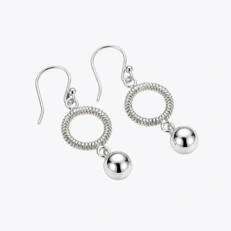 Silver Textured Circle Drop Earrings
