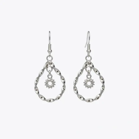 Twisted Silver Floral Drop Earrings