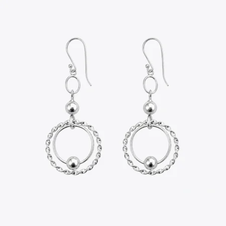 Silver Double Circle Drop Earrings