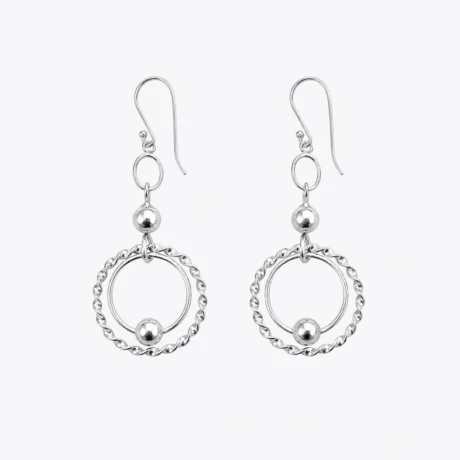 Silver Double Circle Drop Earrings