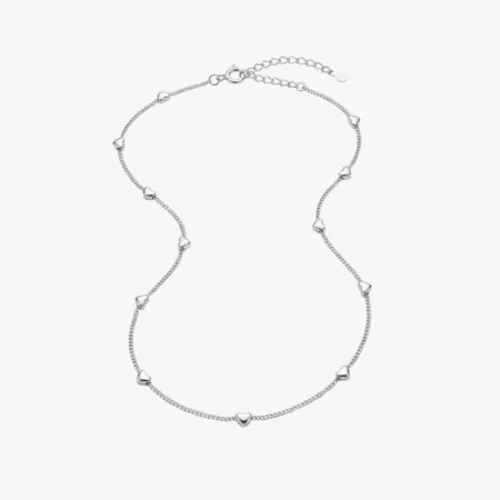 Silver Heart Station Chain Necklace