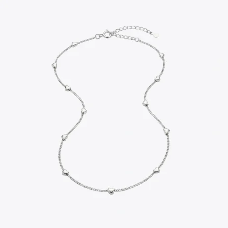Silver Heart Station Chain Necklace