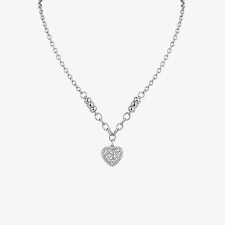 Crystal Heart Charm Silver Necklace