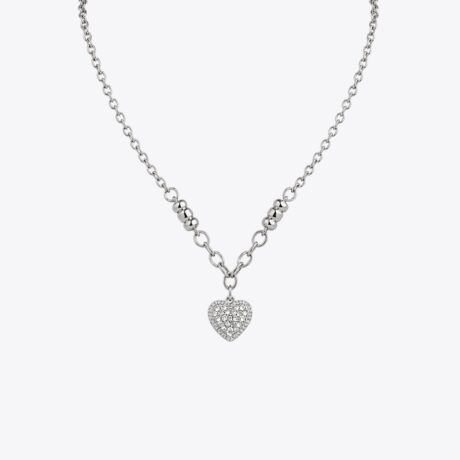 Crystal Heart Charm Silver Necklace