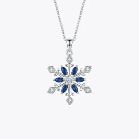 Blue Snowflake Silver Pendant Necklace