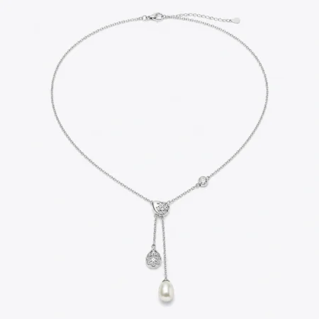 Pearl Drop Filigree Lariat Necklace