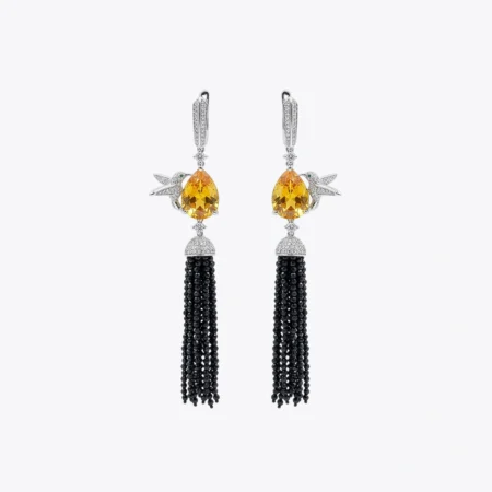 Golden Teardrop Black Tassel Earrings