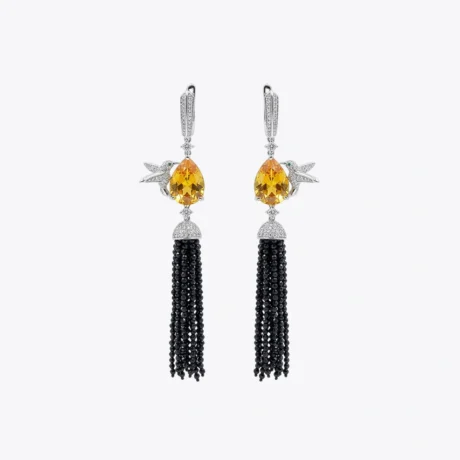Golden Teardrop Black Tassel Earrings