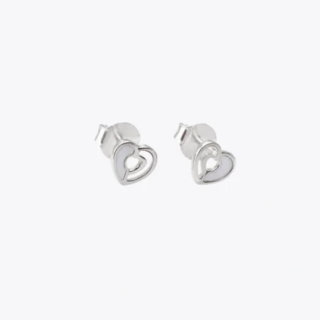 Silver Mother of Pearl Heart Stud Earrings
