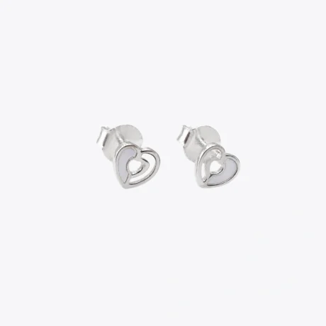 Silver Mother of Pearl Heart Stud Earrings