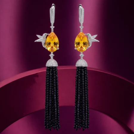 Golden Teardrop Black Tassel Earrings
